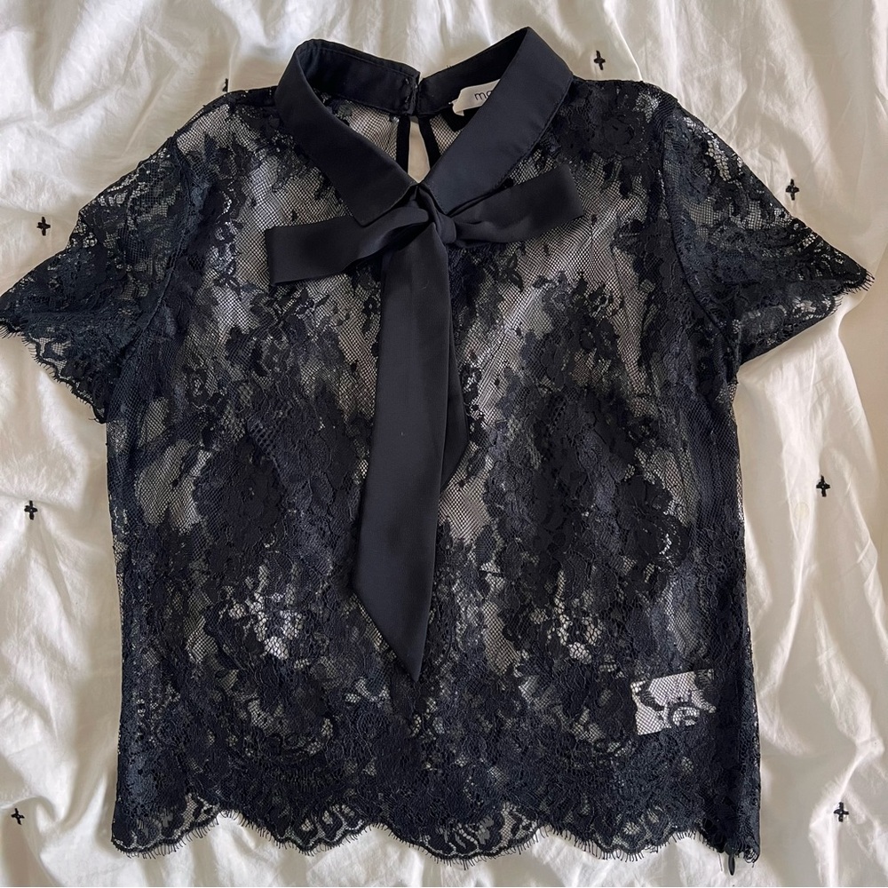 Maniju • Black Eyelash Lace Collared Crop Top